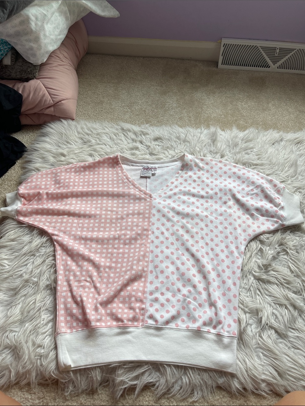 Women’s Pink Polka Dot & Check Short Sleeve Top